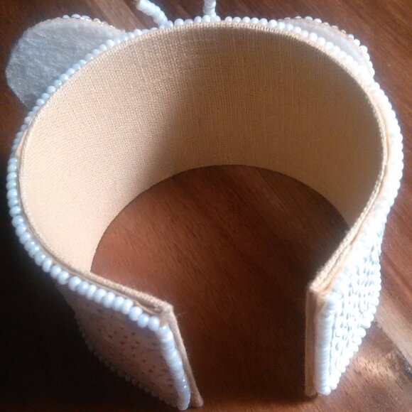 Handcrafted White Seed Bead And White Crystal Butterfly Cuff Bracelet - Picture 7 of 12